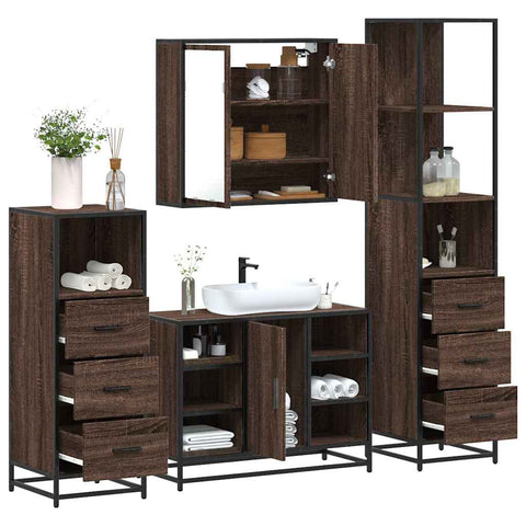 4 Piece Bathroom Furniture Set Brown Oak Engineered Wood 3301274