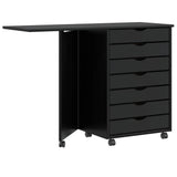 Rolling Cabinet with Desk MOSS Black Solid Wood Pine 4015790
