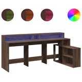 Desk with LED Lights Brown Oak 200x104x91 cm Engineered Wood 3309471