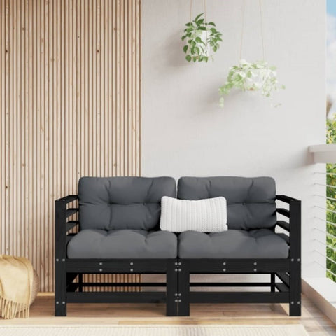 ZNTS Garden Corner Sofas 2 pcs Black Solid Wood Pine 825636