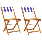 Bistro Chairs 2 pcs Blue and White Solid Wood Acacia and Fabric 367686
