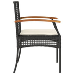 3 Piece Bistro Set with Cushions Black Poly Rattan Acacia Wood 366259