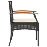 3 Piece Bistro Set with Cushions Black Poly Rattan Acacia Wood 366259