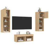 4 Piece TV Wall Cabinets with LED Lights Sonoma Oak 3216578