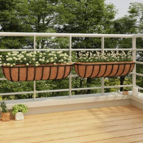 Wall Troughs 2 pcs with Coco Liners Black 91x20x23 cm Steel 319356