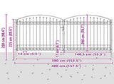 Fence Gate ASSEN 401 x 250 cm Steel Grey Lockable 42008945