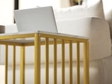 Modern Coffee Table Set of Two, Marble-Effect Nesting Side Tables with Steel Frame for Living Room, T3398P329522
