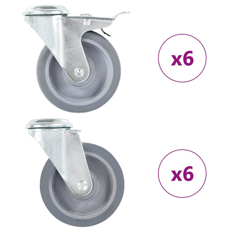 12 pcs Bolt Hole Swivel Casters 100 mm 277892