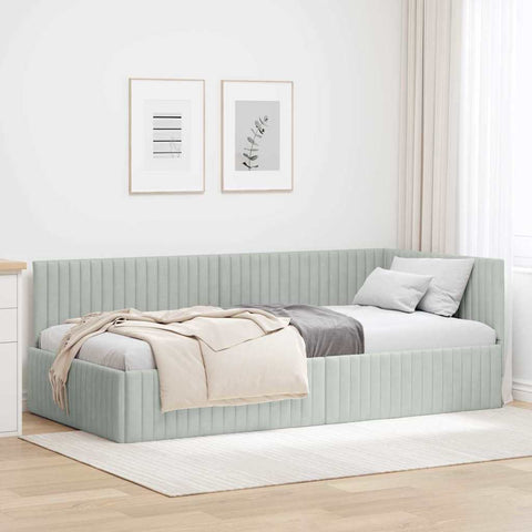 Corner Bed Frame with Headboard Light grey 100 x 200 cm Velvet 42016276