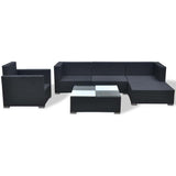 6 Piece Garden Lounge Set with Cushions Poly Rattan Black 42743