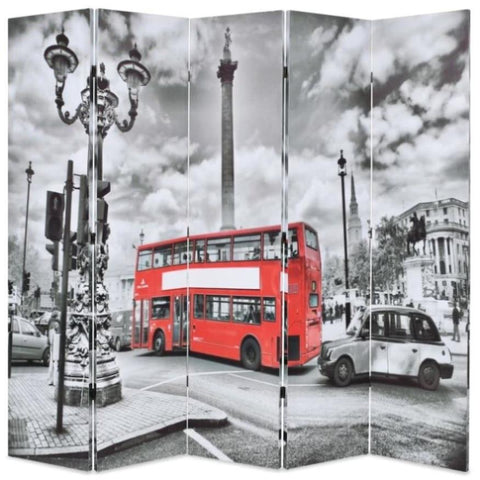 Folding Room Divider 200x170 cm London Bus Black and White 245875