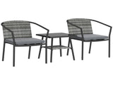 3 Pieces Rattan Bistro Set with Cushions, Wicker Garden Furniture Set, Glass Top Coffee Table and T3398P318618