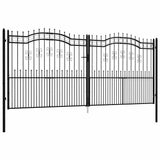 Fence Gate "KAMPEN" with Spear Top Black 394,5x172 cm Steel 151103