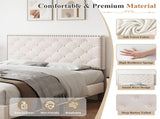 4ft6 Double Upholstered Velvet Bed Frame, with Adjustable Button-Tufted & Riveted Headboard, Velvet N652P179786W