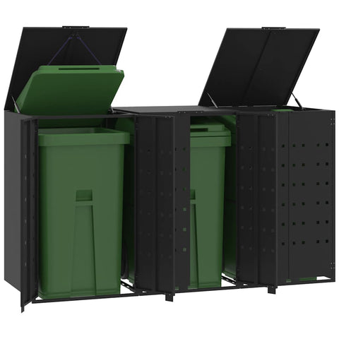 Wheelie Bin Storage for 3 Bins Black 207x79x117 cm Steel 3279978