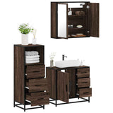 3 Piece Bathroom Furniture Set Brown Oak Engineered Wood 3301019