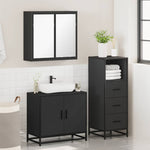 ZNTS 3 Piece Bathroom Furniture Set Black Engineered Wood 3301005