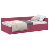 Corner Bed Frame with Headboard Wine Red 90 cm x 190 cm Velvet 42016075