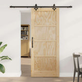 Sliding Door Natural and Black 83 x 202 cm Solid Pine Wood 3333504