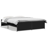 Bed Frame Black Engineered Wood Double Sturdy Bed Frame 3279887