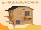 2-story Cat House Outdoor, Weatherproof Wooden Cat Enclosure for Feral Cats with Escape Door, T3398P349857