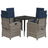 5 Piece Garden Dining Set with Cushions Grey Poly Rattan 3212431