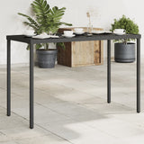 Garden Table Black Poly Rattan, Powder-Coated Steel, Tempered Glass 365072
