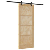 Sliding Door Natural and Black 83 x 211 cm Solid Pine Wood 3333534