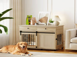 Dog Crate Furniture on Wheels, Dog Cage with 2 Drawers, Sliding Door, for Medium Large Dogs, Oak T3398P425266