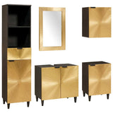 Bathroom Cabinet Set 5 pcs Black and Gold Solid Mango Wood 3310027