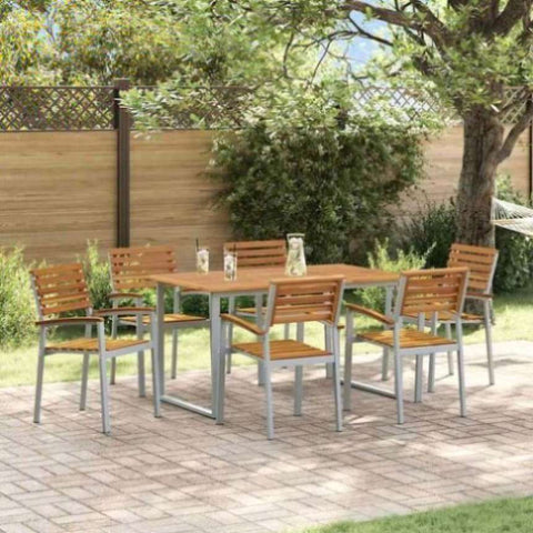 Garden Dining Set 7 pcs Grey and brown Solid acacia wood 3284344
