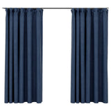 Linen-Look Blackout Curtains with Hooks 2 pcs Blue 140x175 cm 321180