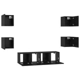 TV Cabinet Set Wall-mounted 6 pcs Black Oak Engineered Wood 3393142