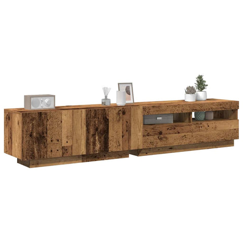 TV Cabinet with LED Lights Old Wood 200x35x40 cm Engineered Wood 3329165