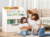 Kids Bookshelf, Toy Organiser, with Storage Drawer, Wheels - White T3398P347679