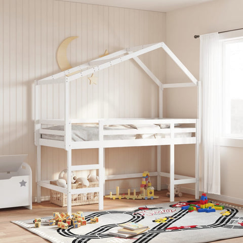 ZNTS Loft Bed with Ladder and Roof without Mattress White 90x190 cm Single 3282075