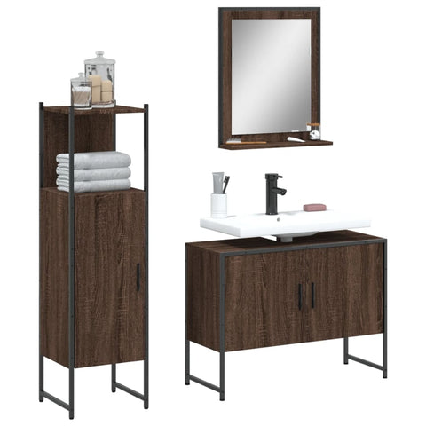 ZNTS 3 Piece Bathroom Cabinet Set Brown Oak Engineered Wood 3214353