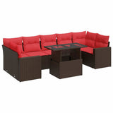 8 Piece Garden Sofa Set with Cushions Brown Poly Rattan Acacia 3326285