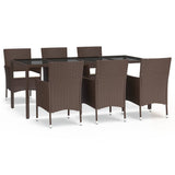7 Piece Garden Dining Set with Cushions Brown Poly Rattan 3187446