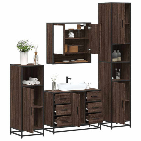 ZNTS 4 Piece Bathroom Furniture Set Brown Oak Engineered Wood 3301234