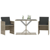3 Piece Bistro Set with Cushions Light Grey Poly Rattan 365070
