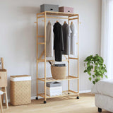 ZNTS Clothes Rack with Shelves and Wheels 90x40x179.5 cm Bamboo 4008921