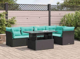6 Piece Garden Sofa Set with Cushions Black Poly Rattan Acacia 3326158