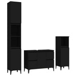 ZNTS 3 Piece Bathroom Furniture Set Black Engineered Wood 3185606