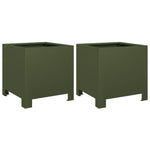 ZNTS Garden Planters 2 pcs Olive Green 30x30x30 cm Steel 851192