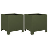 ZNTS Garden Planters 2 pcs Olive Green 30x30x30 cm Steel 851192