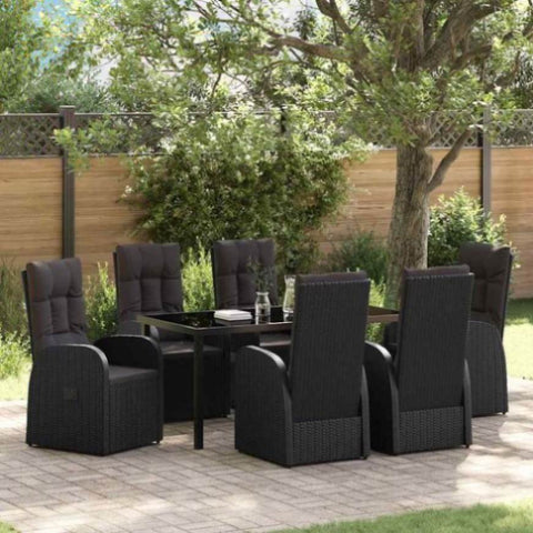 Garden Dining Set with Cushion 7 pcs Black Poly rattan 3379524