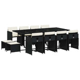 13 Piece Garden Dining Set with Cushions Black Poly Rattan 3211158