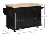 Rolling Kitchen Island Storage Trolley with Rubber Wood Top & Drawers for Dining Room, Black T3398P329903