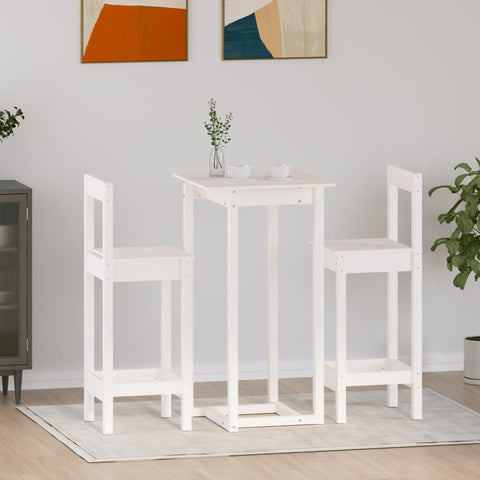 3 Piece Bar Set White Solid Wood Pine 3124733